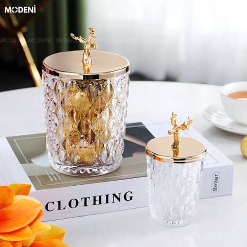  Lọ Đựng Kẹo Thuỷ Tinh Patronus Cao Cấp – Nắp Tuần Lộc Mạ Vàng, Sang Trọng, Dùng Decor & Bàn Tiệc 