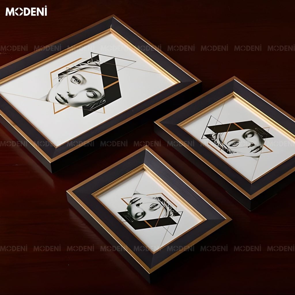 Khung Ảnh Rinia Gỗ Phối Thủy Tinh Hoa Văn Vân Gỗ Phối Ánh Kim Sang Trọng Cho Không Gian Hiện Đại