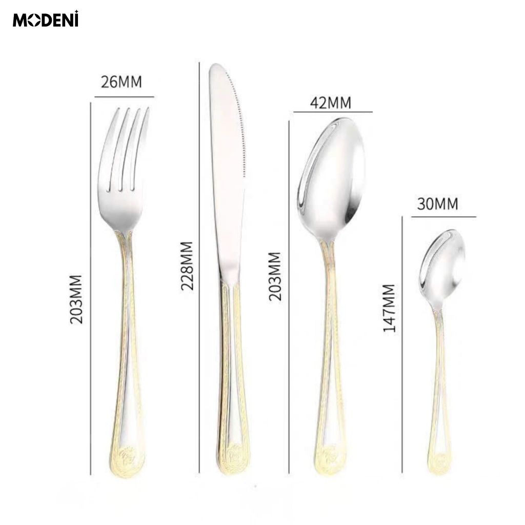 Bộ Dao Muỗng Nĩa Versailles Inox 304 Phong Cách Tân Cổ Điển Sang Trọng Bạc Viền Vàng Khắc Nổi Cho Bàn Tiệc