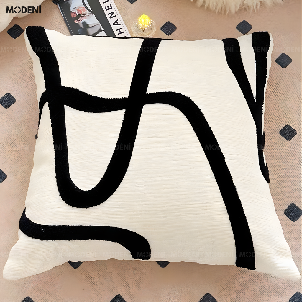 Vỏ Gối Sofa Curve – Vải Chenille & Cotton Họa Tiết Line Uốn Lượn Dệt Nổi Phong Cách Pop Art