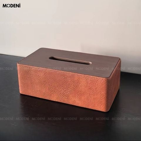  Hộp Khăn Giấy Valiso Da Phối Quai Nâu Dáng Rương Cổ Điển Màu Trắng Giữ Form Cứng Cáp Cho Bàn Trà Phòng Khách 