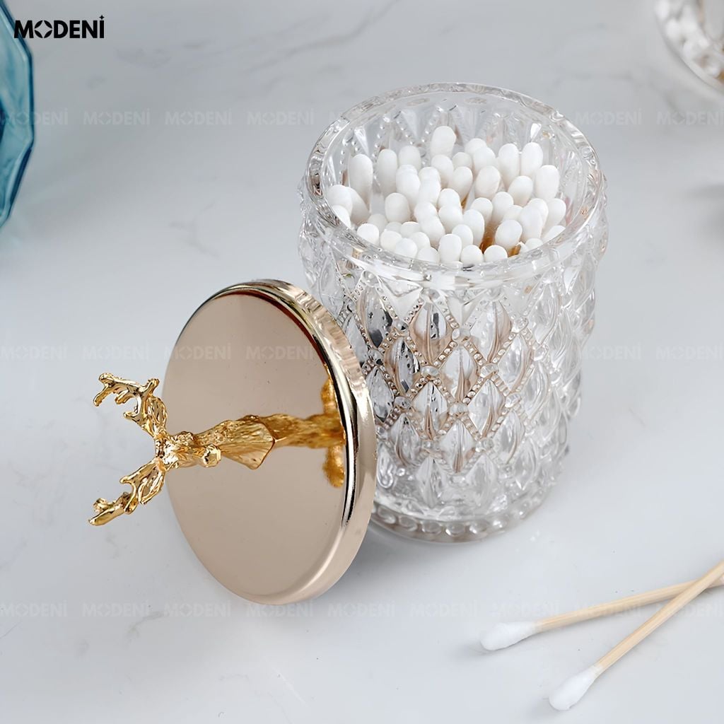 Lọ Đựng Kẹo Thuỷ Tinh Patronus Cao Cấp – Nắp Tuần Lộc Mạ Vàng, Sang Trọng, Dùng Decor & Bàn Tiệc