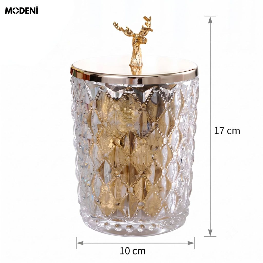 Lọ Đựng Kẹo Thuỷ Tinh Patronus Cao Cấp – Nắp Tuần Lộc Mạ Vàng, Sang Trọng, Dùng Decor & Bàn Tiệc