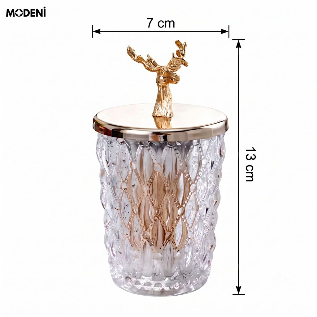 Lọ Đựng Kẹo Thuỷ Tinh Patronus Cao Cấp – Nắp Tuần Lộc Mạ Vàng, Sang Trọng, Dùng Decor & Bàn Tiệc