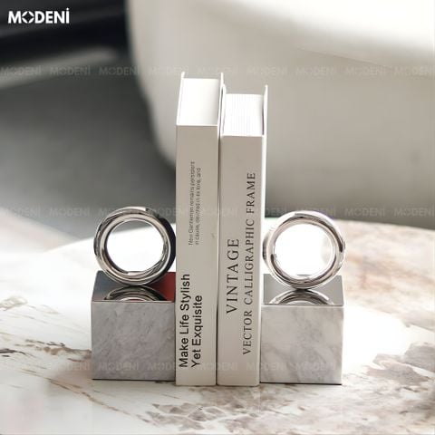  Chặn Sách & Tượng Orbit Decor Cao Cấp - Vòng Tròn Kim Loại Đế Đá Cảm Thạch Trang Trí Bàn Làm Việc Kệ Tủ Sang Trọng Hiện Đại 