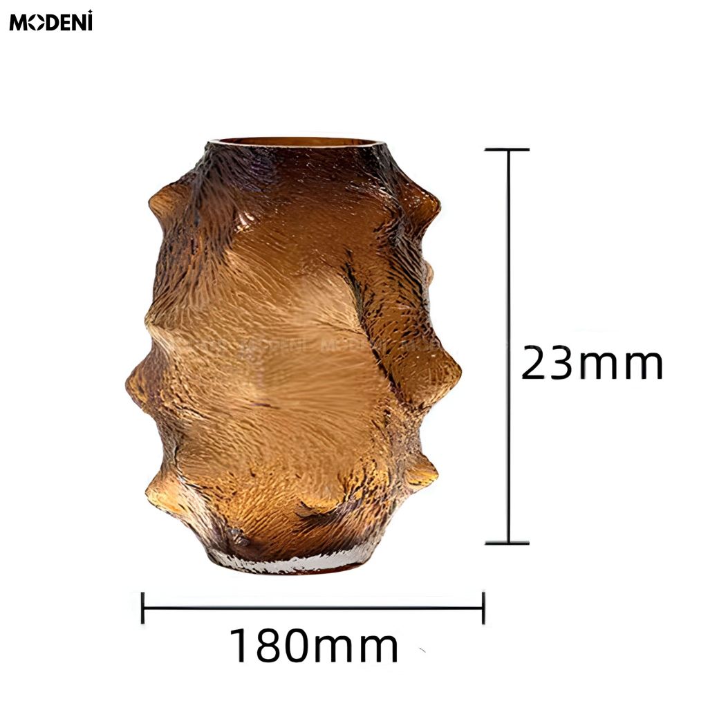 Bình Hoa Amber Rock Thủy Tinh Chế Tác Thủ Công Nâu Hổ Phách Phong Cách Ý Đương Đại