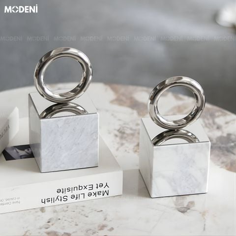  Chặn Sách & Tượng Orbit Decor Cao Cấp - Vòng Tròn Kim Loại Đế Đá Cảm Thạch Trang Trí Bàn Làm Việc Kệ Tủ Sang Trọng Hiện Đại 
