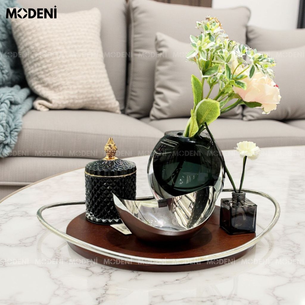 Khay Decor Gỗ & Inox Cedar Cao Cấp – Thiết Kế Tối Giản, Sang Trọng, Phù Hợp Trang Trí Bếp, Phòng Khách, Bàn Sofa
