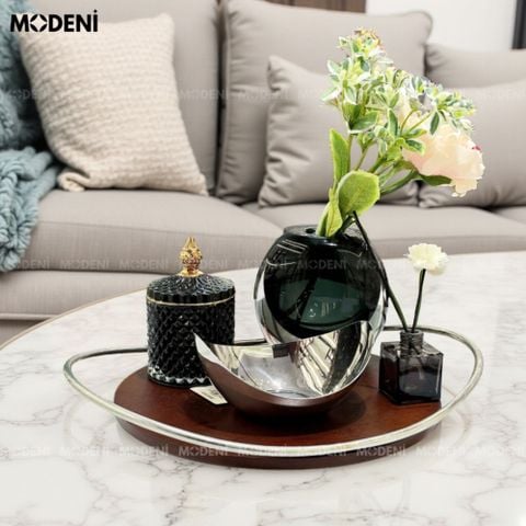 khay oval cedar inox gỗ decor bàn ăn sang trọng
