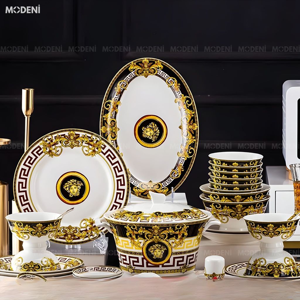 Bộ Chén Đĩa Sứ Xương Cao Cấp Regalia – Họa Tiết Baroque Hoàng Kim Quyền Quý, Biểu Tượng Đẳng Cấp Của Bàn Tiệc Sang Trọng