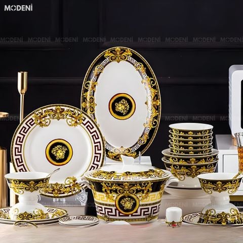  Bộ Chén Đĩa Sứ Xương Cao Cấp Regalia – Họa Tiết Baroque Hoàng Kim Quyền Quý, Biểu Tượng Đẳng Cấp Của Bàn Tiệc Sang Trọng 