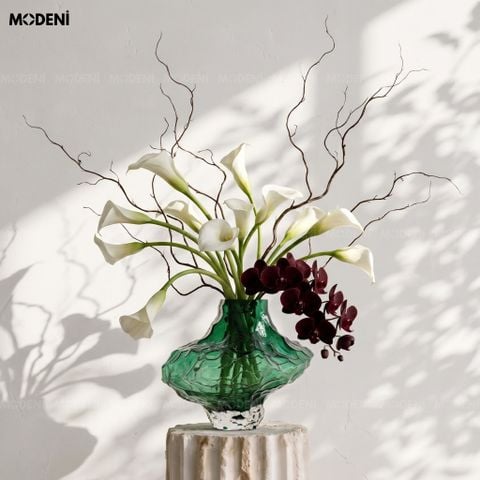  Bình Hoa Moss Emerald Thủy Tinh Gân Nổi 3D Xanh Lục Bảo Phong Cách Hiện Đại 