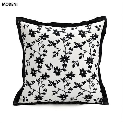  Vỏ Gối Sofa Inklace – Vải Jacquard Phối Nhung Họa Tiết Hoa Đen May Viền Cổ Điển 