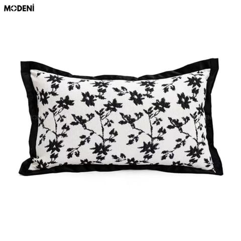  Vỏ Gối Sofa Inklace – Vải Jacquard Phối Nhung Họa Tiết Hoa Đen May Viền Cổ Điển 