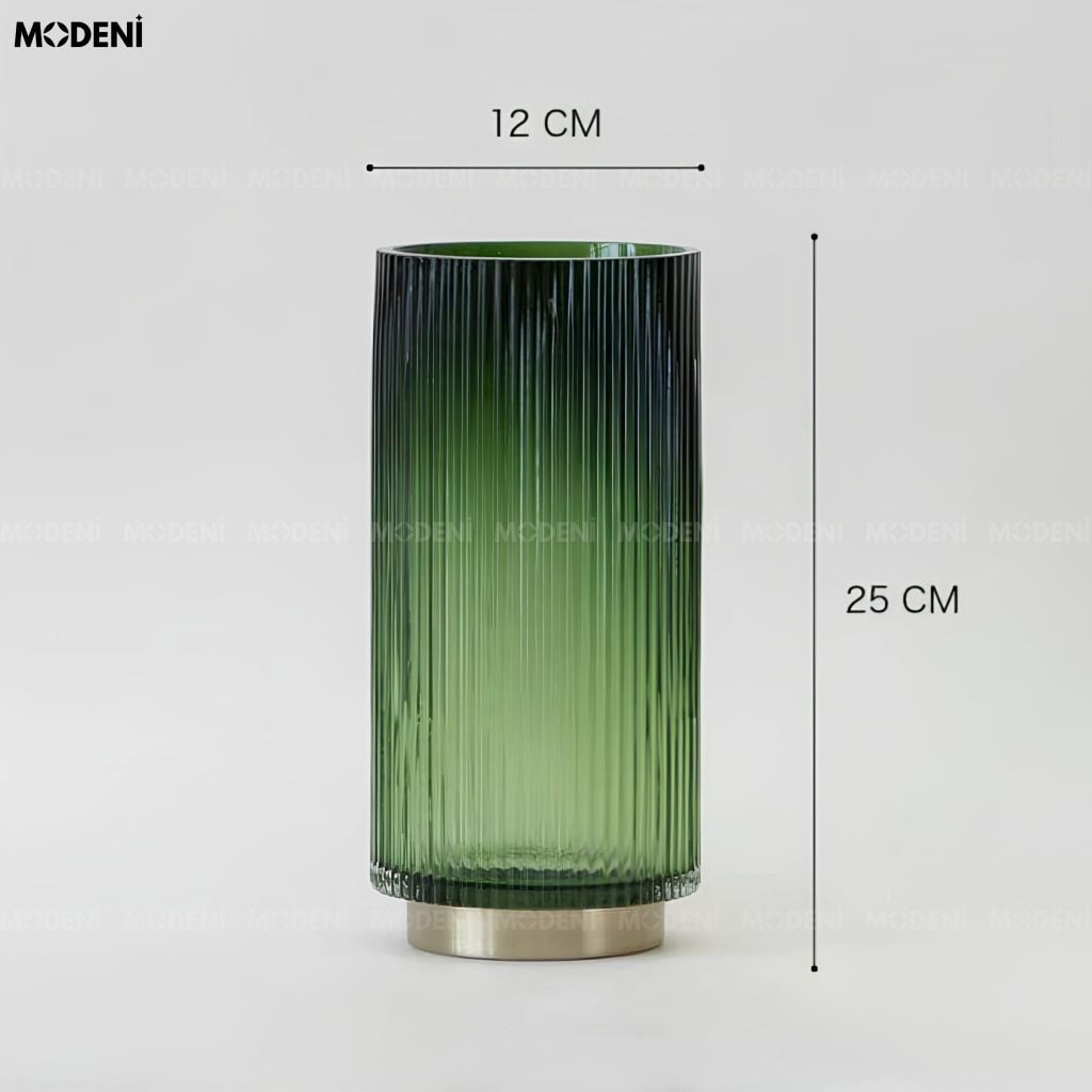 Bình Hoa Emerald Ribbed Thủy Tinh Sọc Gân Đế Mạ Vàng Xanh Lục Bảo Phong Cách Châu Âu