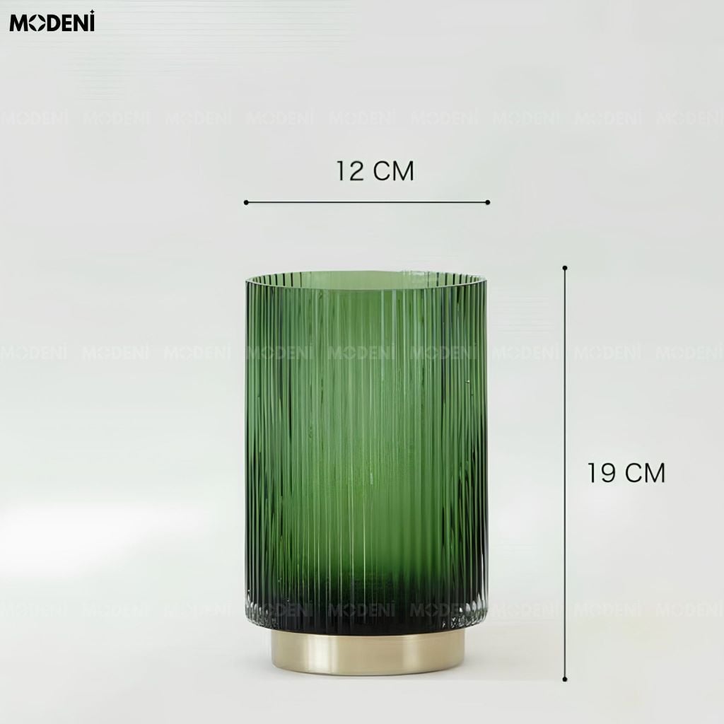 Bình Hoa Emerald Ribbed Thủy Tinh Sọc Gân Đế Mạ Vàng Xanh Lục Bảo Phong Cách Châu Âu