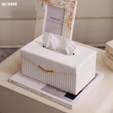  Hộp Khăn Giấy Derna Leather Luxe Da PU Cao Cấp Họa Tiết Sọc Dọc Tối Giản Cho Phòng Ngủ Và Văn Phòng 