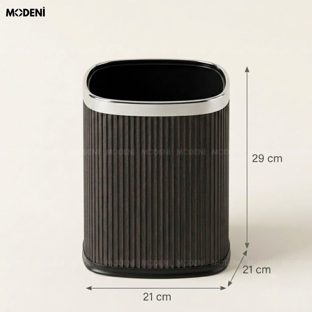 Thùng Rác Trang Trí Volta Da PU Khung Kim Loại Phong Cách Minimalism Phối Đen Trắng Viền Bạc Cho Phòng Khách