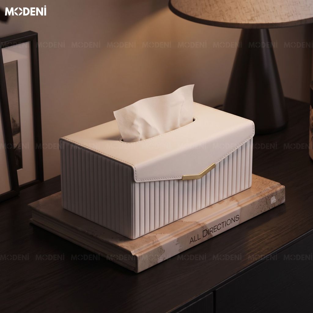 Hộp Khăn Giấy Derna Leather Luxe Da PU Cao Cấp Họa Tiết Sọc Dọc Tối Giản Cho Phòng Ngủ Và Văn Phòng