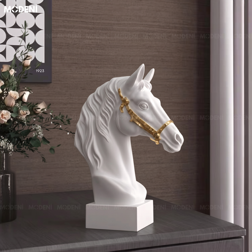 Tượng Trang Trí Arven Ngựa Trắng Hoàng Gia – Thiết Kế Đầu Ngựa Tinh Xảo – Decor Sang Trọng Cho Kệ, Bàn Console, Phòng Khách Hiện Đại