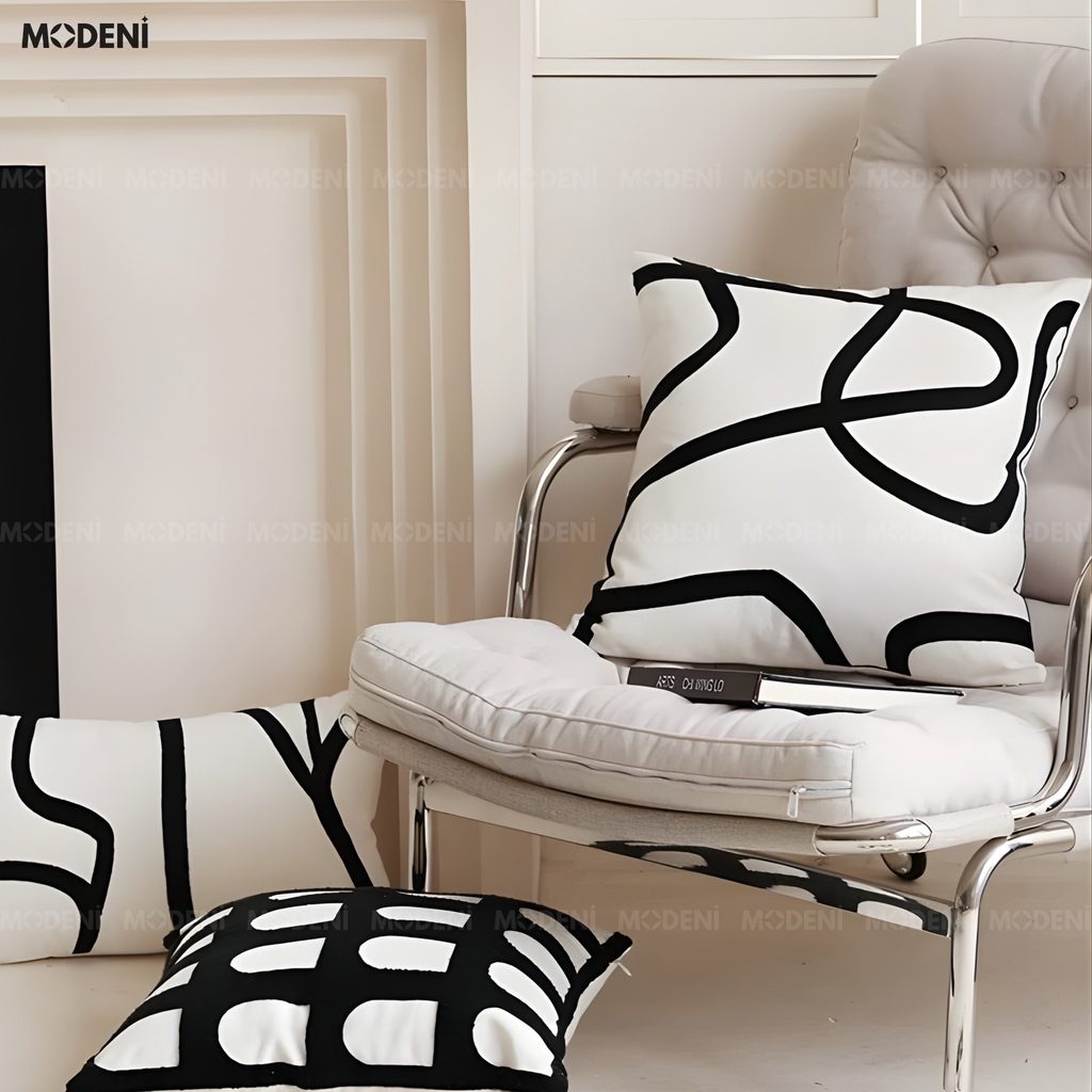 Vỏ Gối Sofa Curve – Vải Chenille & Cotton Họa Tiết Line Uốn Lượn Dệt Nổi Phong Cách Pop Art