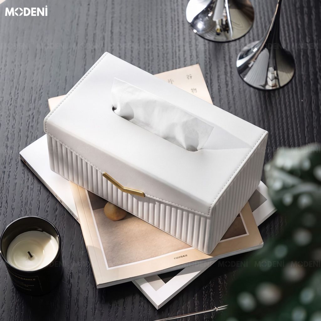 Hộp Khăn Giấy Derna Leather Luxe Da PU Cao Cấp Họa Tiết Sọc Dọc Tối Giản Cho Phòng Ngủ Và Văn Phòng