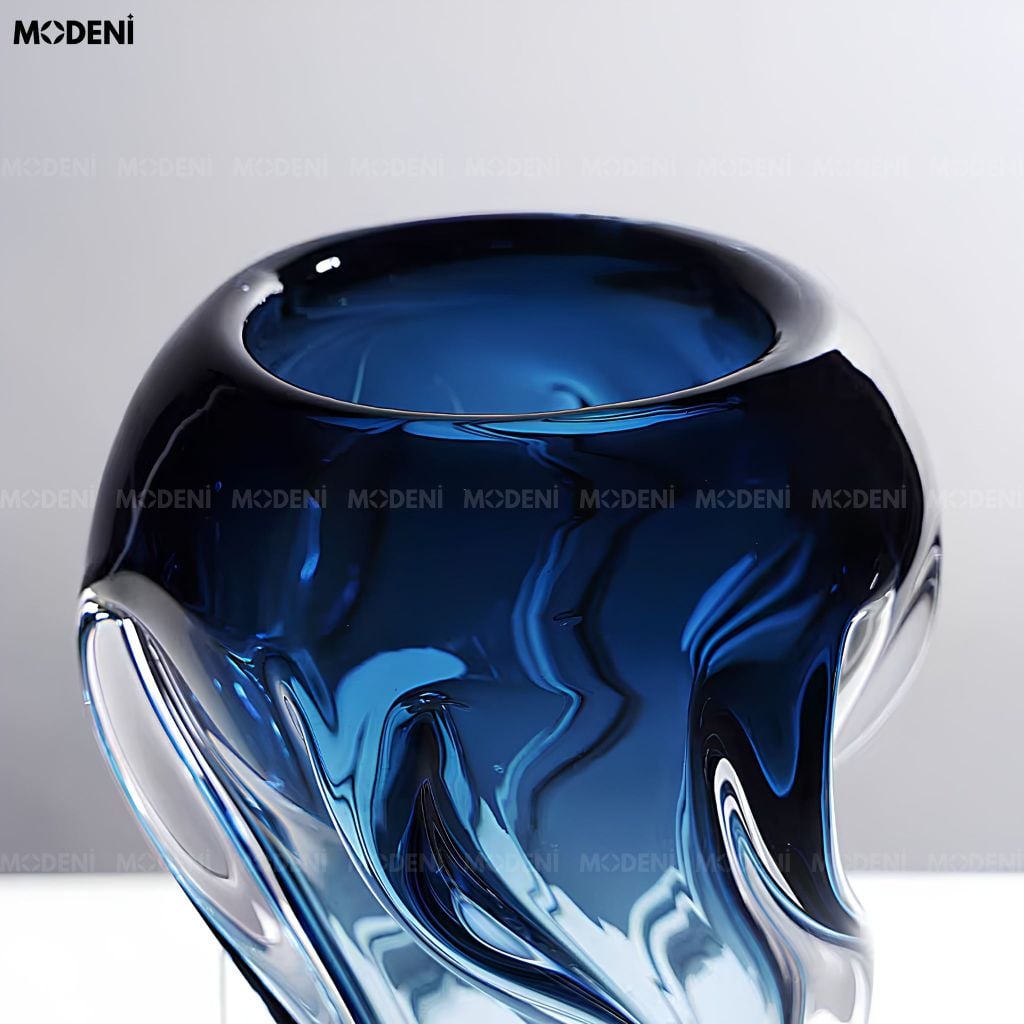 Bình Hoa Ocean Wave Thủy Tinh Sóng Nước Xanh Dương Phong Cách Hiện Đại Sang Trọng