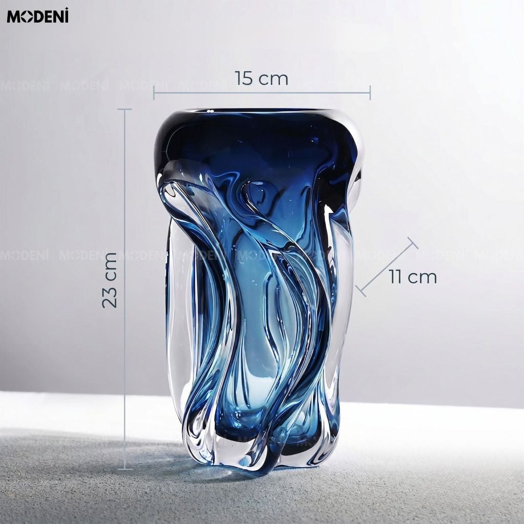 Bình Hoa Ocean Wave Thủy Tinh Sóng Nước Xanh Dương Phong Cách Hiện Đại Sang Trọng