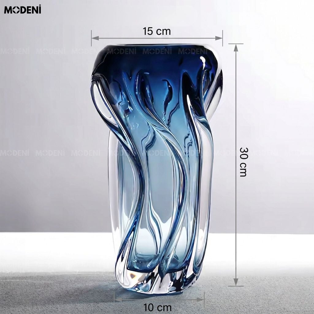 Bình Hoa Ocean Wave Thủy Tinh Sóng Nước Xanh Dương Phong Cách Hiện Đại Sang Trọng