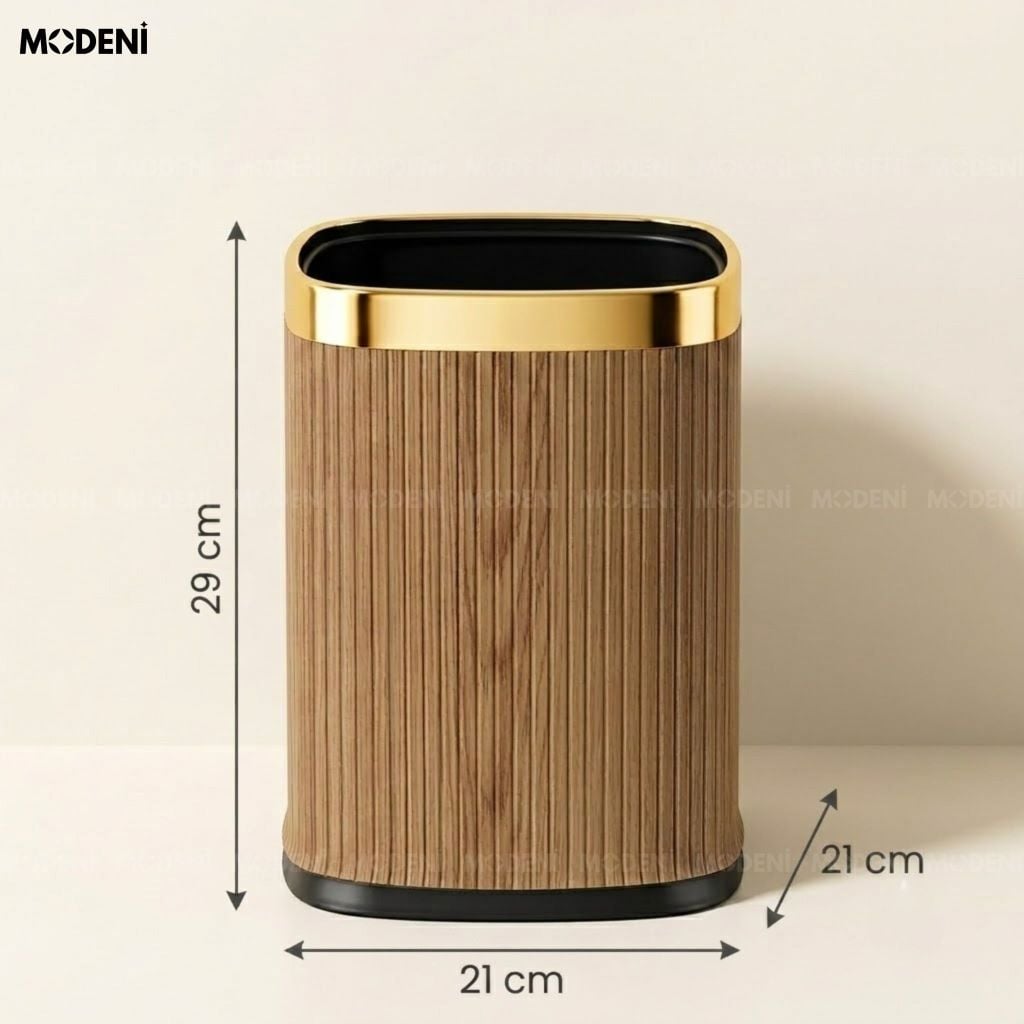 Thùng Rác Lignum Khung Kim Loại Bọc Da PU Modern Luxury Họa Tiết Vân Gỗ Nổi Cho Bàn Làm Việc