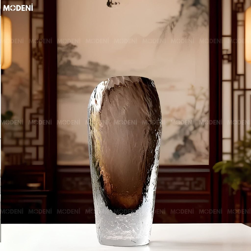 Bình Hoa Iceberg Nâu Thủy Tinh Khối Băng Nâu Trầm Phong Cách Bắc Âu