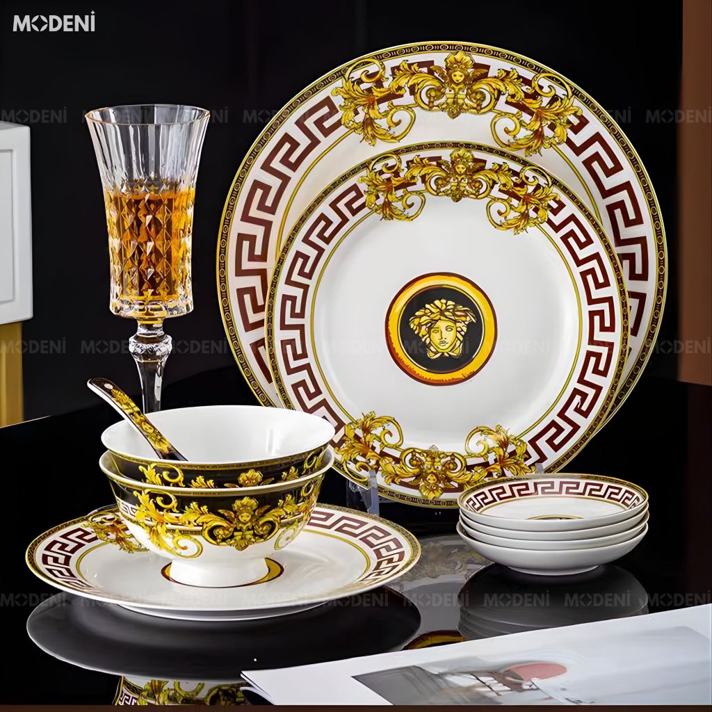 Bộ Chén Đĩa Sứ Xương Cao Cấp Regalia – Họa Tiết Baroque Hoàng Kim Quyền Quý, Biểu Tượng Đẳng Cấp Của Bàn Tiệc Sang Trọng