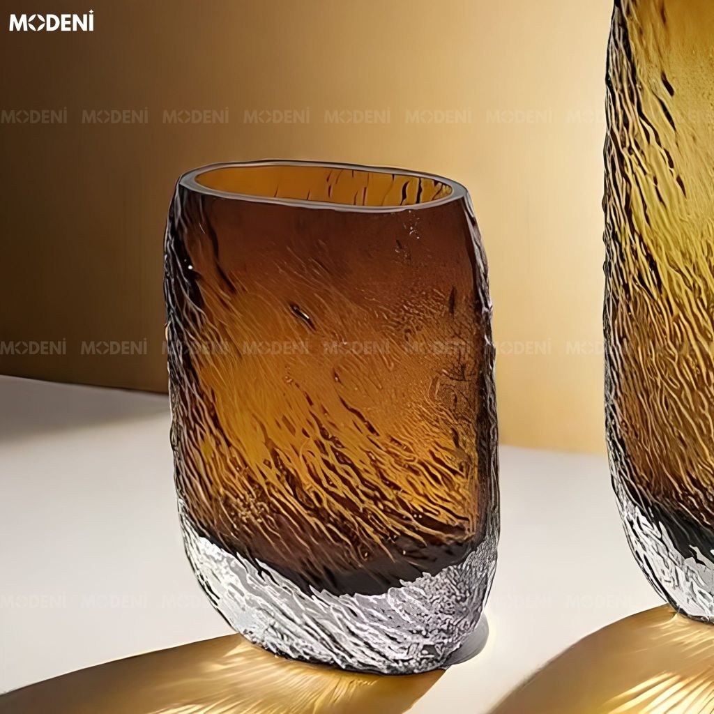 Bình Hoa Amber Cube Thủy Tinh Loang Nâu Vàng Hổ Phách Phong Cách Tối Giản