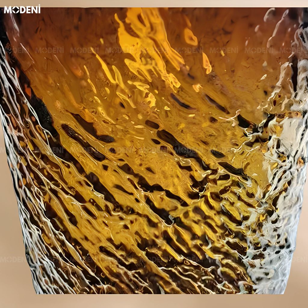 Bình Hoa Amber Cube Thủy Tinh Loang Nâu Vàng Hổ Phách Phong Cách Tối Giản