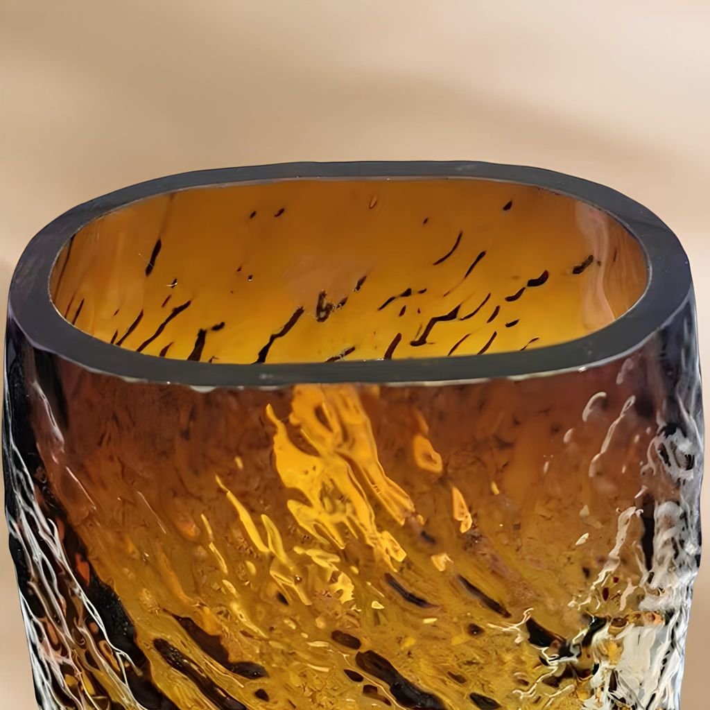 Bình Hoa Amber Cube Thủy Tinh Loang Nâu Vàng Hổ Phách Phong Cách Tối Giản