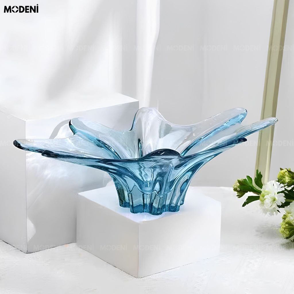 Tô Trái Cây Marina Thủy Tinh Lượn Sóng Xanh Dương Phong Cách Hiện Đại