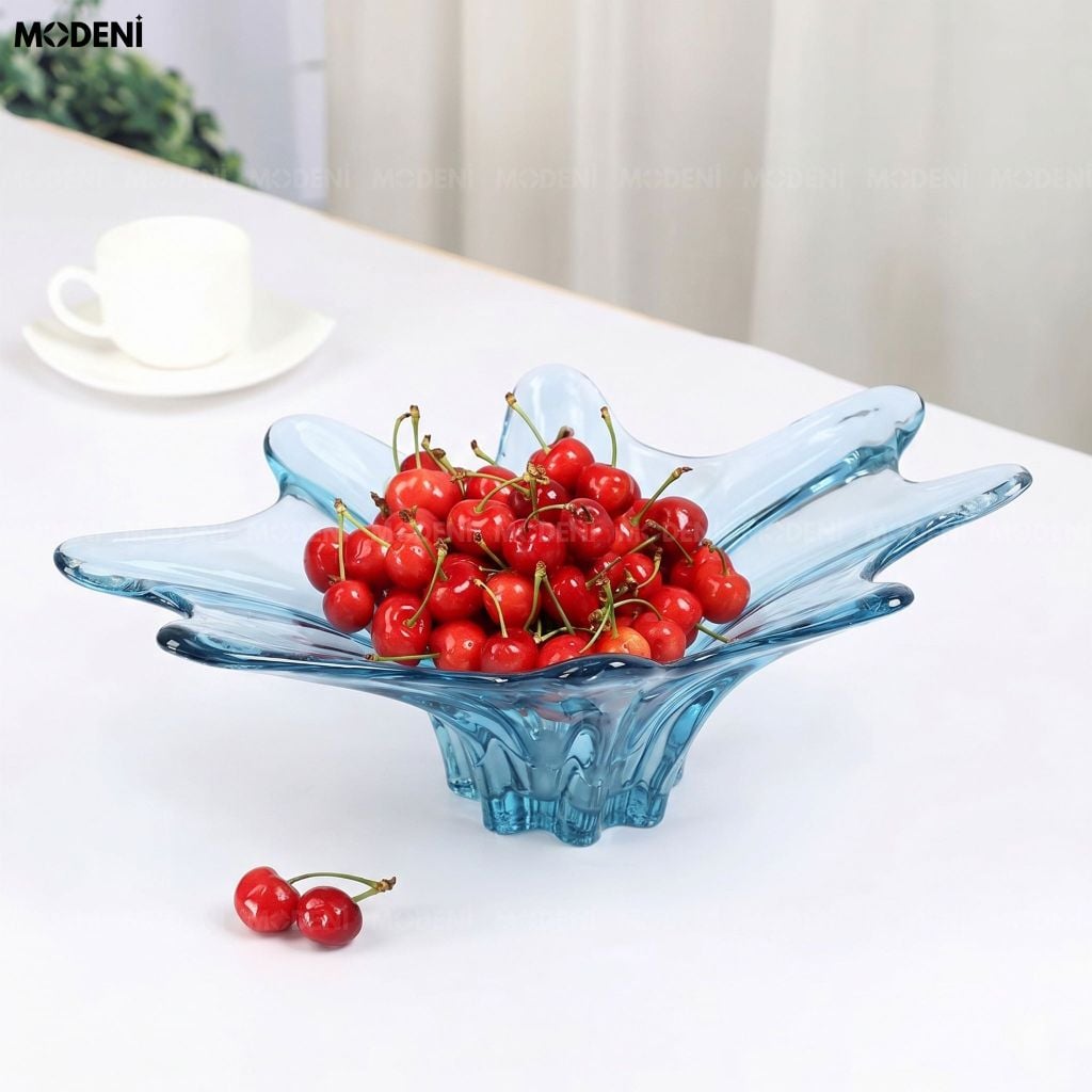 Tô Trái Cây Marina Thủy Tinh Lượn Sóng Xanh Dương Phong Cách Hiện Đại