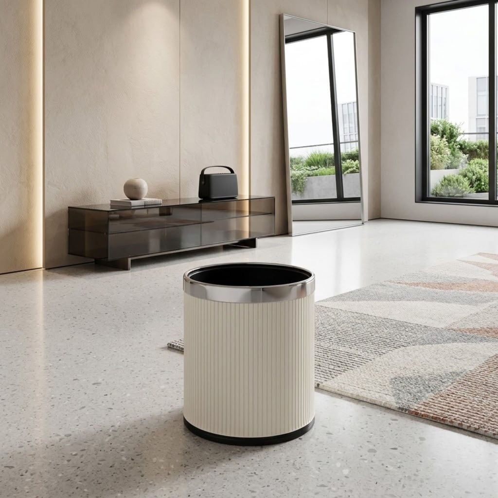 Thùng Rác Vesta Bọc Da PU Khung Kim Loại Phong Cách Đương Đại Vệ Sinh Dễ Dàng Cho Căn Hộ Cao Cấp
