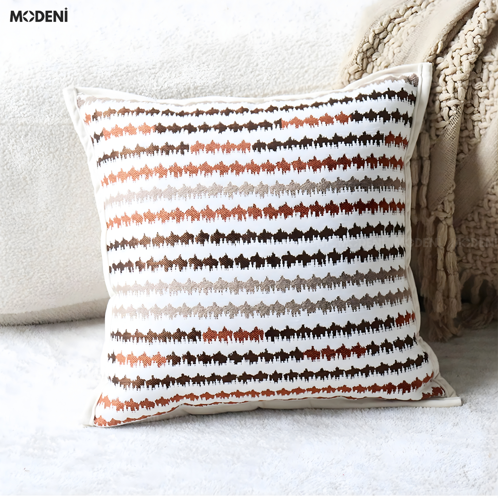 Vỏ Gối Sofa Flow – Vải Chenille Họa Tiết Zigzag May Nổi Tối Giản