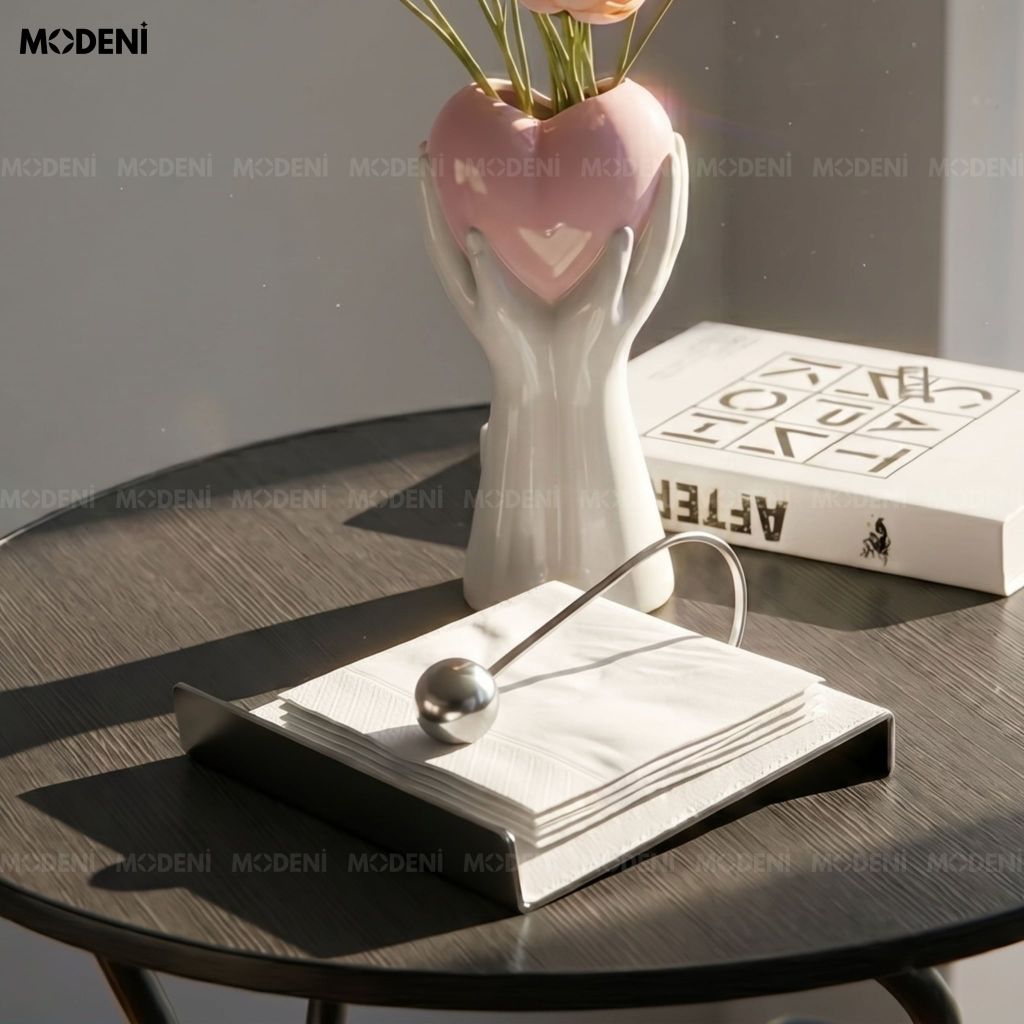 Chặn Giấy Ăn Để Bàn Silk Bọc Da Phối Hợp Kim Trắng Bạc Modern Luxury