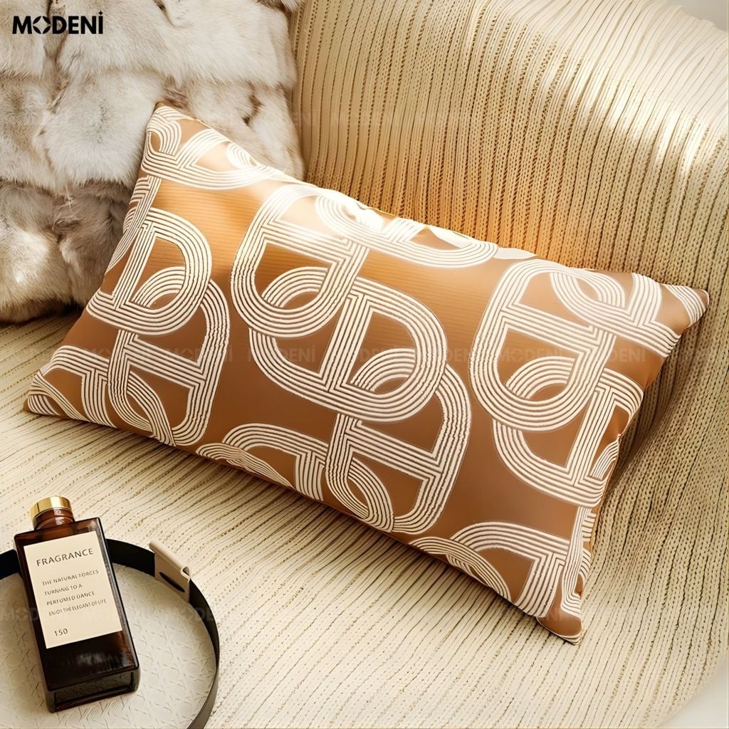 Vỏ Gối Sofa Tidal – Vải Jacquard Phối Cotton Linen Nút Dây Đan Bắc Âu