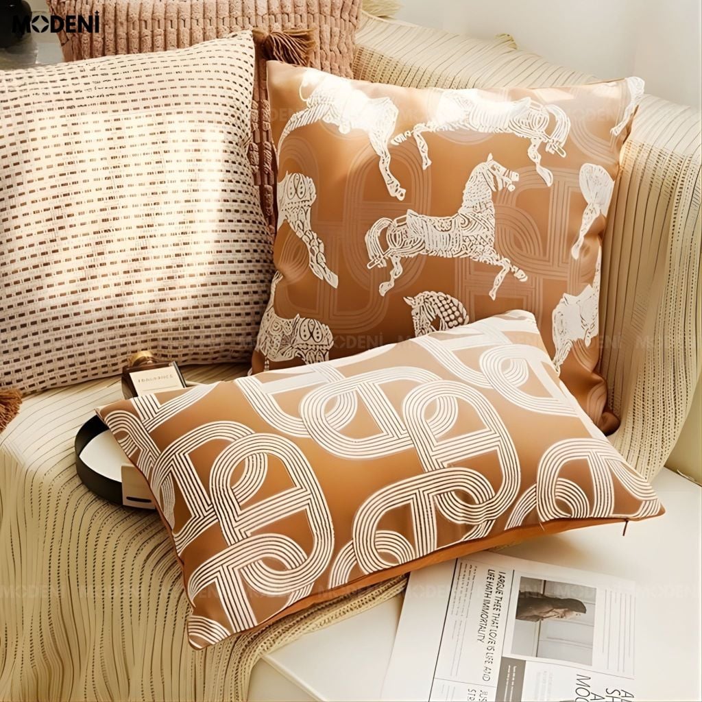 Vỏ Gối Sofa Tidal – Vải Jacquard Phối Cotton Linen Nút Dây Đan Bắc Âu