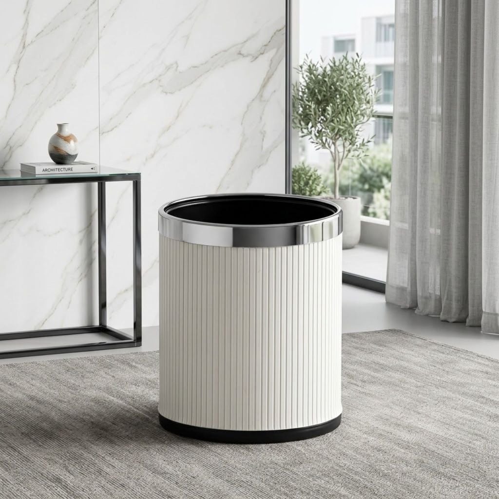 Thùng Rác Vesta Bọc Da PU Khung Kim Loại Phong Cách Đương Đại Vệ Sinh Dễ Dàng Cho Căn Hộ Cao Cấp