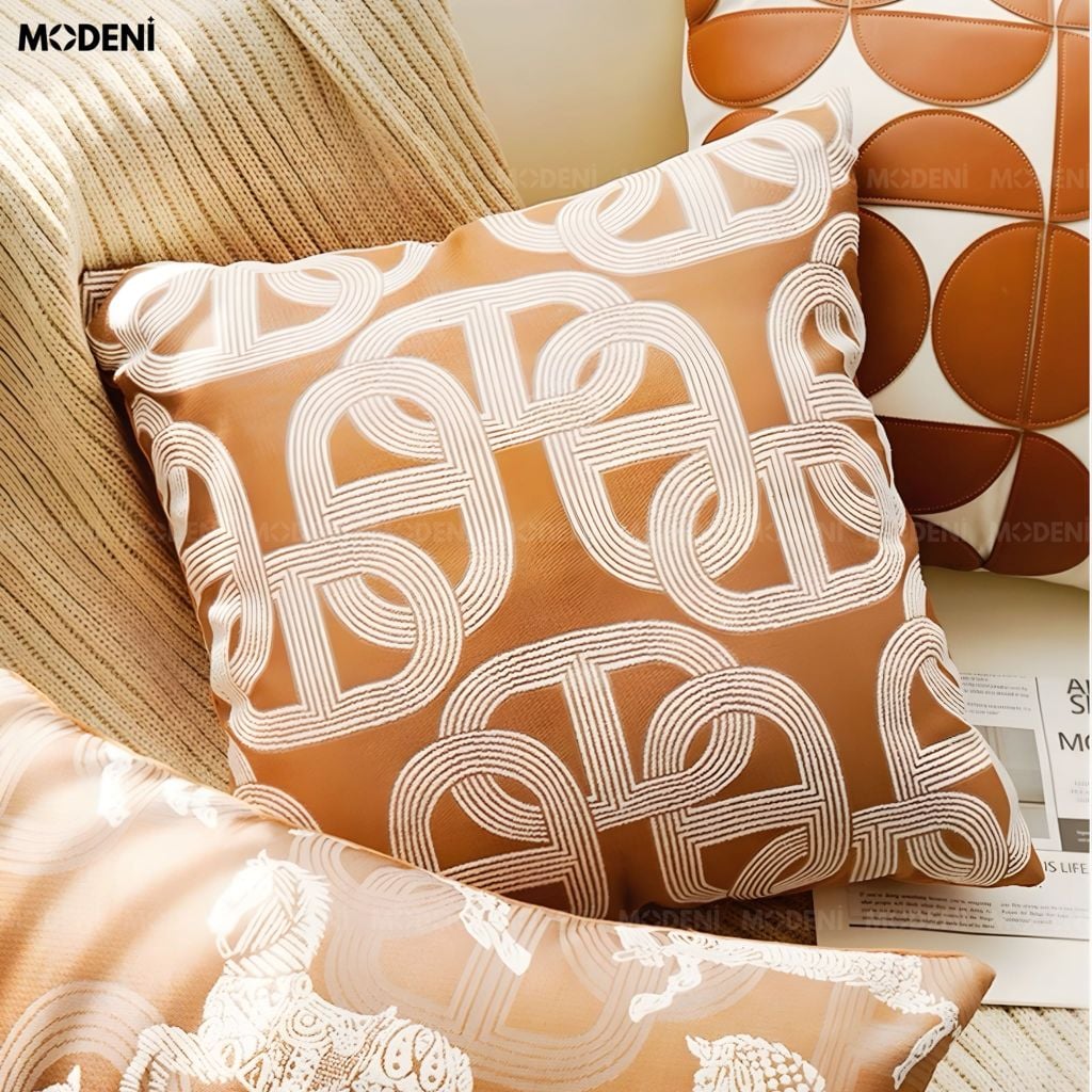 Vỏ Gối Sofa Tidal – Vải Jacquard Phối Cotton Linen Nút Dây Đan Bắc Âu