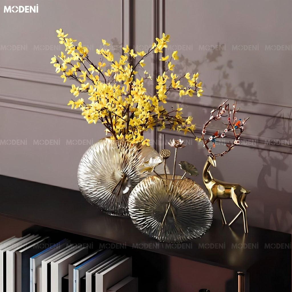 Bình Hoa Vesper Thủy Tinh Dáng Tròn Khói Vàng Gold Phong Cách Hiện Đại Sang Trọng