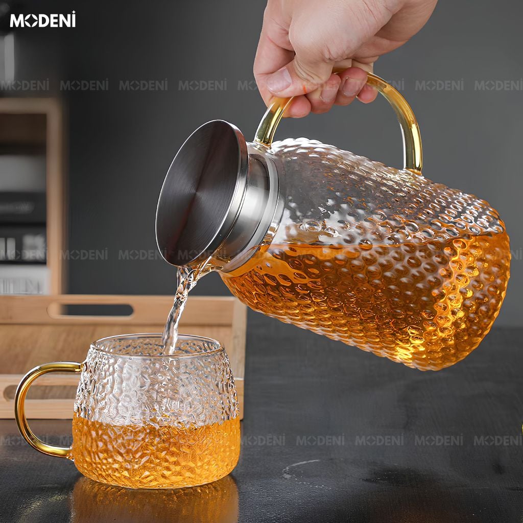 Bộ Bình Ly Solene Thủy Tinh Chịu Nhiệt Tối Giản Hiện Đại Trong Suốt Viền Vàng Sang Trọng Làm Quà Tặng Tân Gia