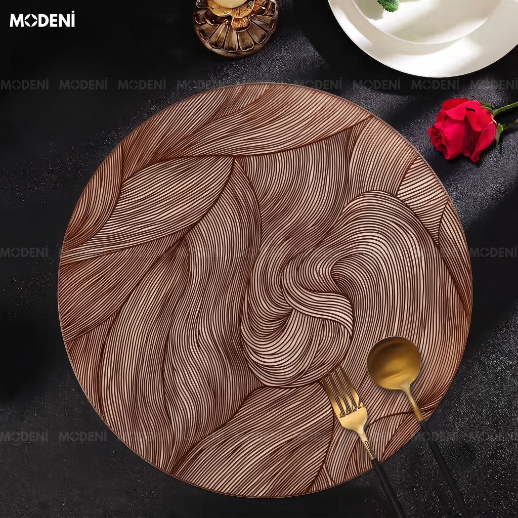 Tấm Lót Bàn Ăn Cypria PVC Cao Cấp Màu Đồng Xám Cách Nhiệt Chống Thấm Cho Bàn Tiệc Hiện Đại
