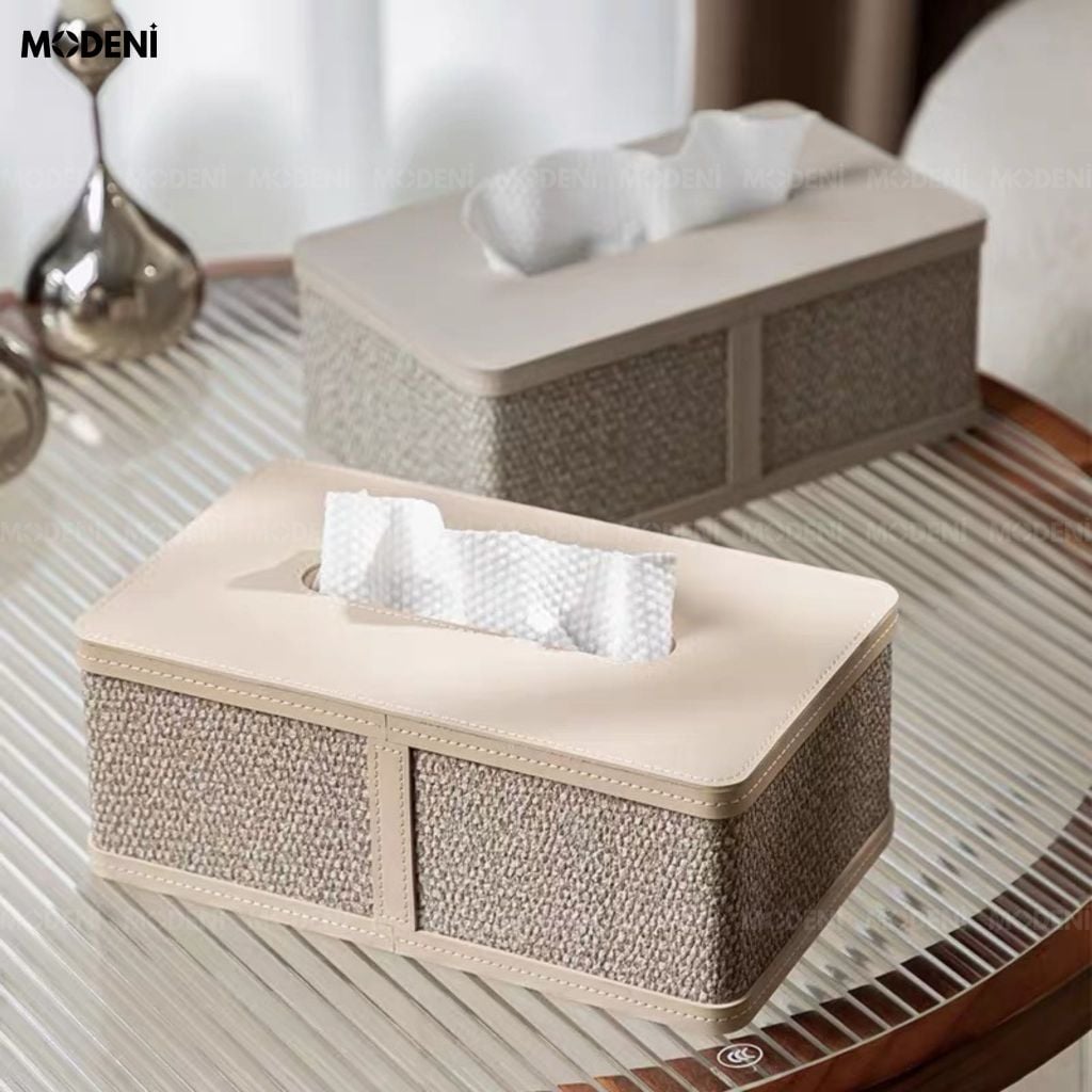Hộp Đựng Giấy Ăn Cortina Da PU Phong Cách Vintage Hoài Cổ Rút Giấy Mượt Mà Decor Bàn Làm Việc