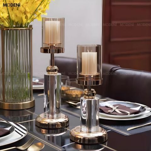  Set Chân Nến Pha Lê Oriona – Chân Nến Decor Sang Trọng – Tán Sáng Ánh Nến Tinh Tế – Phù Hợp Phòng Khách, Bàn Console & Không Gian Tiệc 