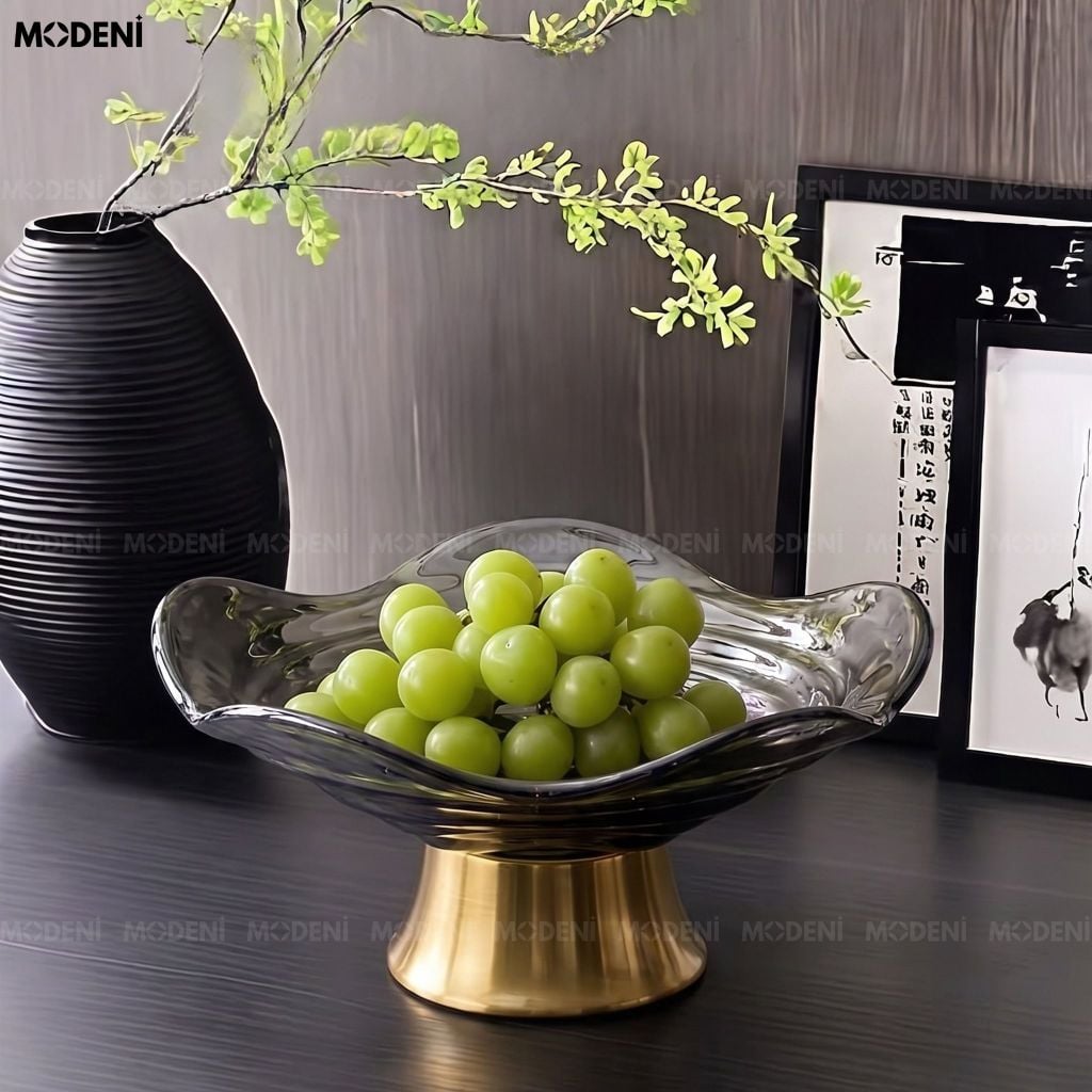 Tô Trái Cây Vela Thủy Tinh Lượn Sóng Đen Khói Phong Cách Bắc Âu